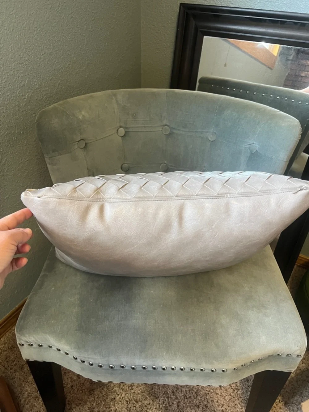 Frye Faux Leather Pillow Gray Basketweave Decorative Lumbar Pillow 14